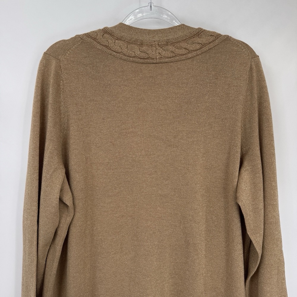 Lands' End Cardigan Sweater Womens 1X 16W-18W Gold Metallic Wool Blend Festive - Picture 9 of 16